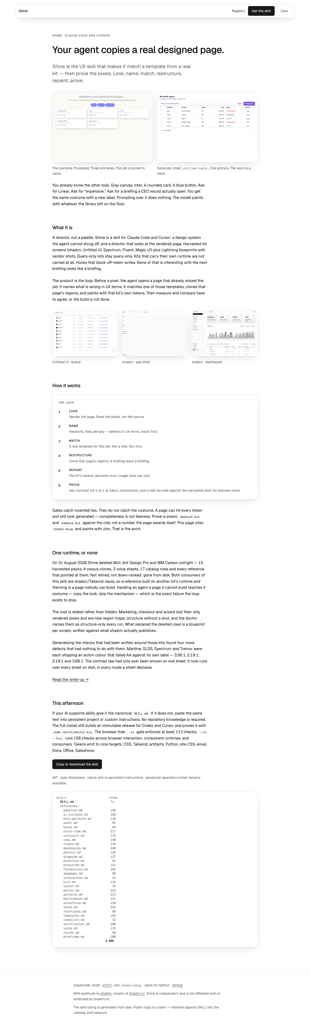 Shine V3 as a long narrow editorial article